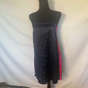Ginia‎ RTW Navy Blue 100% Silk Contrast Pink Stripe Mini Slip Dress GRW039 NWT S